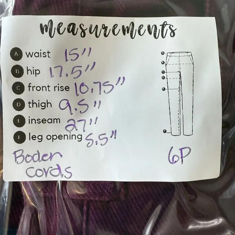 Boden The Soho Skinny Corduroy Pants Women's Size 6P Plum Purple Casual - Picture 8 of 8